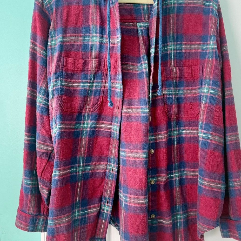 American Eagle Outfitters Distresses Flannel Hoodie